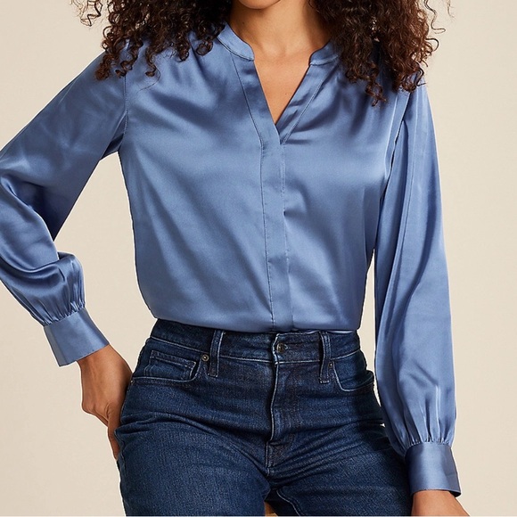 Maurices Tops - Maurices Blue Satin Long Sleeve Blouse Dressy Work Top Size L